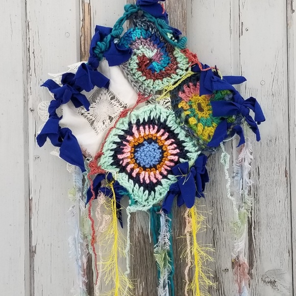 Textile Art Hanging Mixed Media Freeform Crochet - Picture 3 of 5